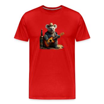 Koala drôle avec guitare chapeau et bière - T-shirt bio Premium Homme - rouge - Devant - Damien (186cm)