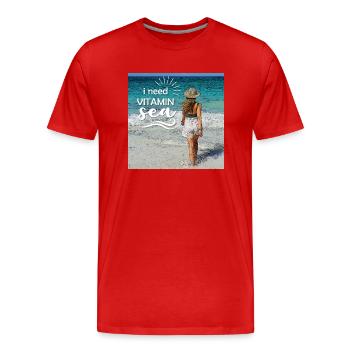 i need vitamin sea - Frau mit Hut am Strand - Männer Premium Bio T-Shirt - Rot - Vorne - Damien (186cm)