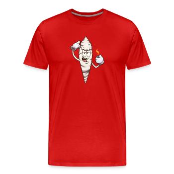 Lustiger Cartoon-Joint mit Feuerzeug - Männer Premium Bio T-Shirt - Rot - Vorne - Damien (186cm)