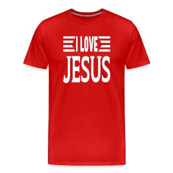 J’aime Jésus - T-shirt bio Premium Homme - rouge - Devant - Damien (186cm)