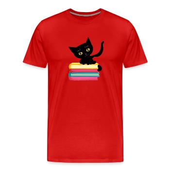 Katze Lesen Kater Buch Hauskatze Kätzchen Bücher - Männer Premium Bio T-Shirt - Rot - Vorne - Damien (186cm)