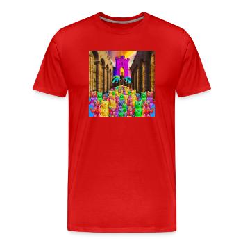Haribbo Castle Gummibären Burg - Männer Premium Bio T-Shirt - Rot - Vorne - Damien (186cm)