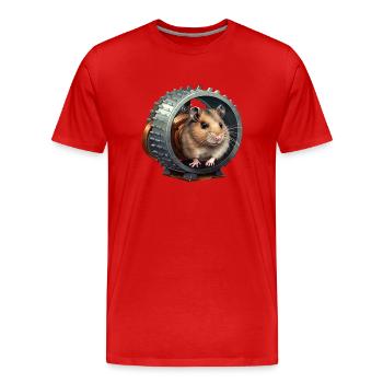 Hamster wheel – proposal for the energy transition - Men's Premium Organic T-Shirt - red - Front - Damien (186cm)