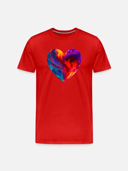 Buntes Herz mit Feuer - Männer Premium Bio T-Shirt - Rot