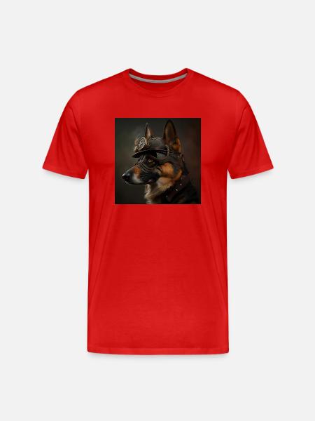 Schaferhund Steampunk - Männer Premium Bio T-Shirt - Rot