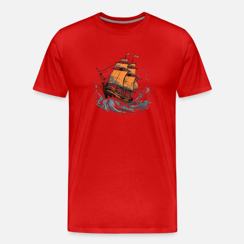 Pirate Ship - Männer Premium Bio T-Shirt - Rot
