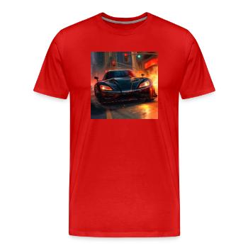 car with the headlights - Männer Premium Bio T-Shirt - Rot - Vorne - Damien (186cm)