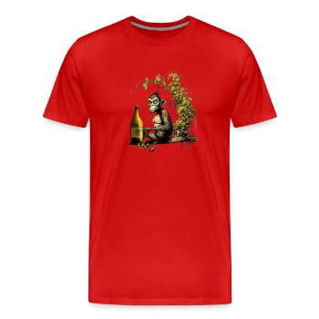 Funny beer-brewing chimpanzee with hops - Men's Premium Organic T-Shirt - red - Front - Damien (186cm)