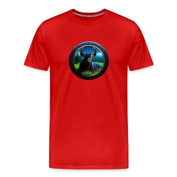 Deer in the Grass - Men's Premium Organic T-Shirt - red - Front - Damien (186cm)