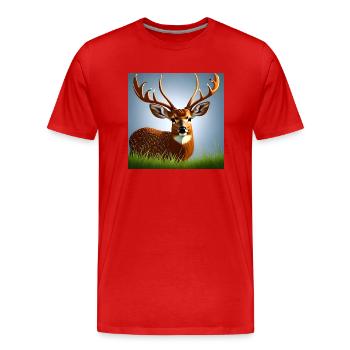 Deer in the Grass - Men's Premium Organic T-Shirt - red - Front - Damien (186cm)