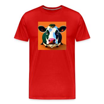 Vache noire et blanche sur fond orange - T-shirt bio Premium Homme - rouge - Devant - Damien (186cm)
