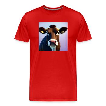 Brown-Kuh auf buntem Hintergrund - Männer Premium Bio T-Shirt - Rot - Vorne - Damien (186cm)