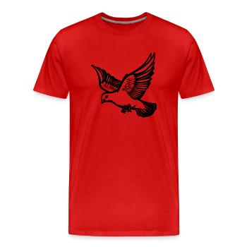 Flying pigeon on large wide wings - Men's Premium Organic T-Shirt - red - Front - Damien (186cm)