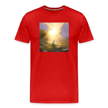 Hund im Himmel - Vierbeiner verlässt die Welt - Männer Premium Bio T-Shirt - Rot - Vorne - Damien (186cm)