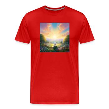 Hund im Himmel - Vierbeiner verlässt die Welt - Männer Premium Bio T-Shirt - Rot - Vorne - Damien (186cm)