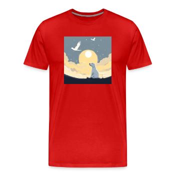 Hund im Himmel - Vierbeiner verlässt die Welt - Männer Premium Bio T-Shirt - Rot - Vorne - Damien (186cm)