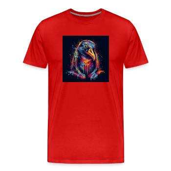 Trippy Psychadelic Pinguin sitzend - Männer Premium Bio T-Shirt - Rot - Vorne - Damien (186cm)