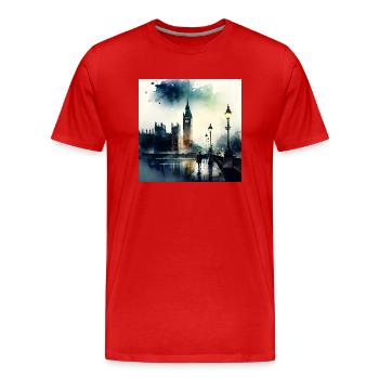 London Landschaft Big Ben Aquarell - Männer Premium Bio T-Shirt - Rot - Vorne - Damien (186cm)