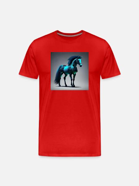 Blue Cyborg Horse - Men's Premium Organic T-Shirt - red