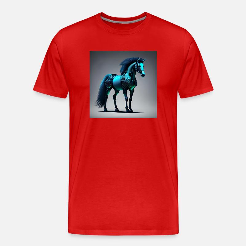 Blaues Cyborg-Pferd - Männer Premium Bio T-Shirt - Rot