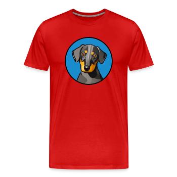 Dachshund Design graphic yellow grey in blue circle - Men's Premium Organic T-Shirt - red - Front - Damien (186cm)