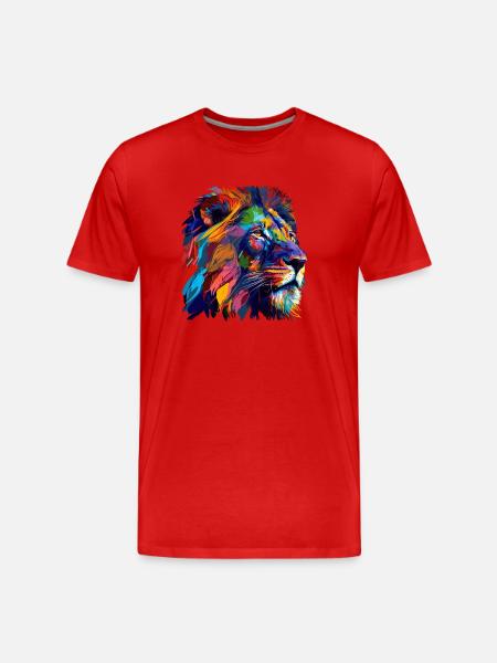Löwenkopf Ölgemälde Geschenk - Männer Premium Bio T-Shirt - Rot
