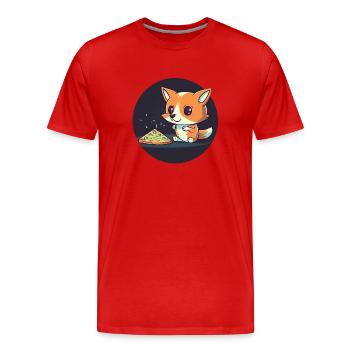 Un renard mignon regarde la télévision et mange de la pizza - T-shirt bio Premium Homme - rouge - Devant - Damien (186cm)