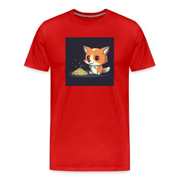Un renard mignon regarde la télévision et mange de la pizza - T-shirt bio Premium Homme - rouge - Devant - Damien (186cm)