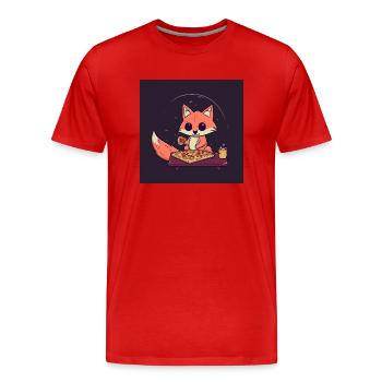 Un renard mignon regarde la télévision et mange de la pizza - T-shirt bio Premium Homme - rouge - Devant - Damien (186cm)