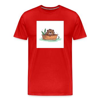 Castor mignon dans la baignoire - T-shirt bio Premium Homme - rouge - Devant - Damien (186cm)