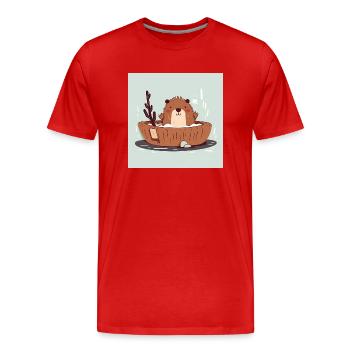 Süßer Biber in der Badewanne - Männer Premium Bio T-Shirt - Rot - Vorne - Damien (186cm)
