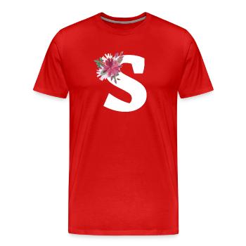 Lettre s floral - T-shirt bio Premium Homme - rouge - Devant - Damien (186cm)