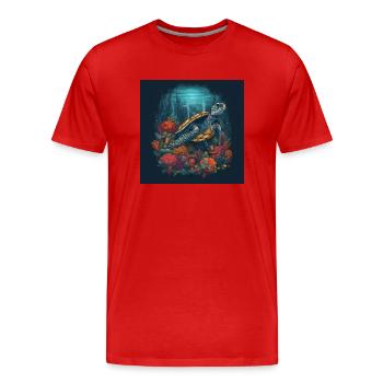 Wunderschöne Schildkröte schwimmt im Korallenriff - Männer Premium Bio T-Shirt - Rot - Vorne - Damien (186cm)