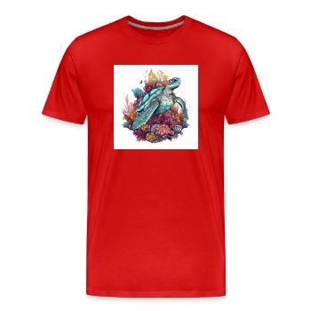 Belle tortue nageant dans le récif corallien - T-shirt bio Premium Homme - rouge - Devant - Damien (186cm)