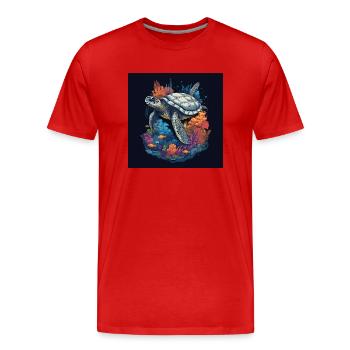 Belle tortue nageant dans le récif corallien - T-shirt bio Premium Homme - rouge - Devant - Damien (186cm)