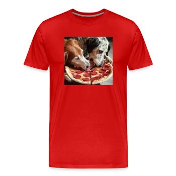 Deux chiens mangeant de la pizza salami - T-shirt bio Premium Homme - rouge - Devant - Damien (186cm)