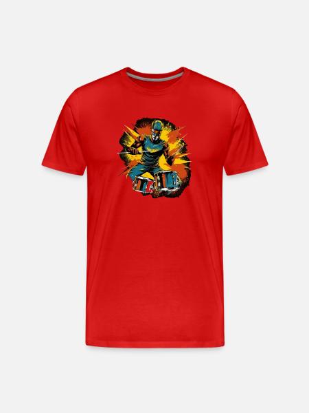 Space Drummer - Männer Premium Bio T-Shirt - Rot