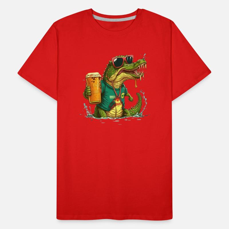 Cooles Krokodil mit Bier Männer Premium Bio T-Shirt