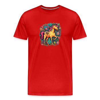 Cheval mignon dans la mer colorée de fleurs de dessin animé - T-shirt bio Premium Homme - rouge - Devant - Damien (186cm)