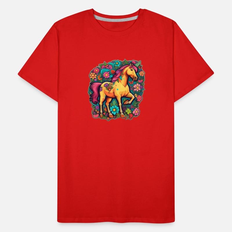 Cheval mignon dans la mer colorée de fleurs de dessin animé T-shirt bio Premium Homme