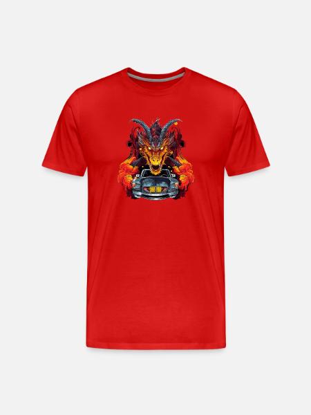 Drachen Auto - Männer Premium Bio T-Shirt - Rot