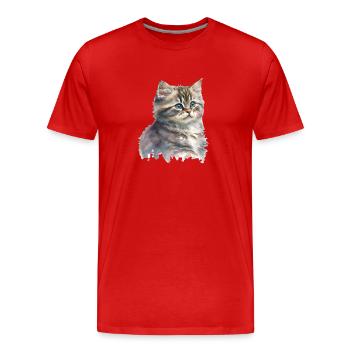 Aquarelle Chaton Chat Art Déco - T-shirt bio Premium Homme - rouge - Devant - Damien (186cm)