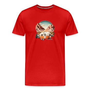 Scenic Mountain Journey: Vintage Caravan Road Trip - Men's Premium Organic T-Shirt - red - Front - Damien (186cm)