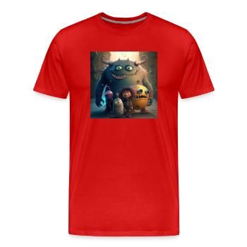 Freundliche Monster - Männer Premium Bio T-Shirt - Rot - Vorne - Damien (186cm)