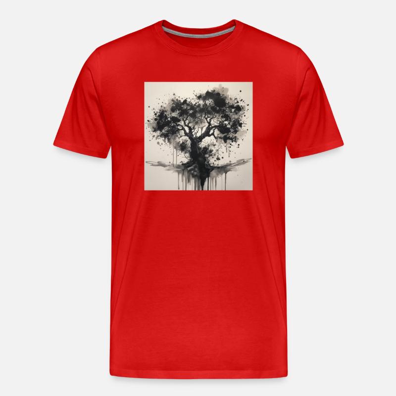 Schwarzer Baum im Aquarell-Stil - Männer Premium Bio T-Shirt - Rot