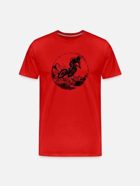 Springender Mountainbiker mit Fahrrad - Männer Premium Bio T-Shirt - Rot