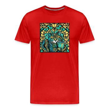 Katze mit einem Becher - Männer Premium Bio T-Shirt - Rot - Vorne - Damien (186cm)