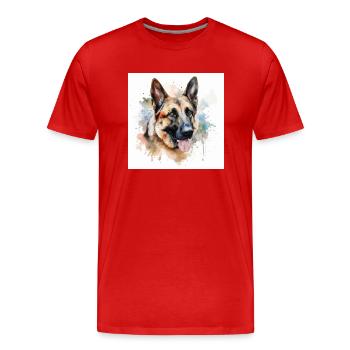 Hundekopf Deutscher Schäferhund, Illustration - Männer Premium Bio T-Shirt - Rot - Vorne - Damien (186cm)