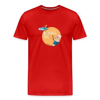 "Life is great @Bodensee" Wasserski Schwein! - Männer Premium Bio T-Shirt - Rot - Vorne - Damien (186cm)