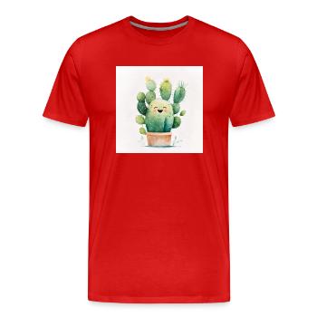 Happy Cactus Watercolor - Männer Premium Bio T-Shirt - Rot - Vorne - Damien (186cm)